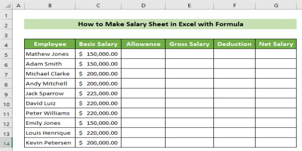 Basic Salary Sheet in Excel: Step-by-Step Process with Formulas and Examples